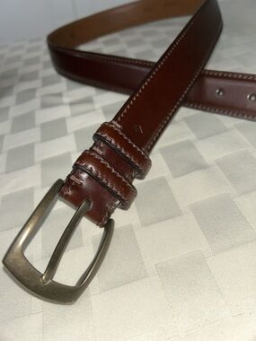 Joseph Abboud Chestnut Brown Leather Belt with Brushed Metal Buckle